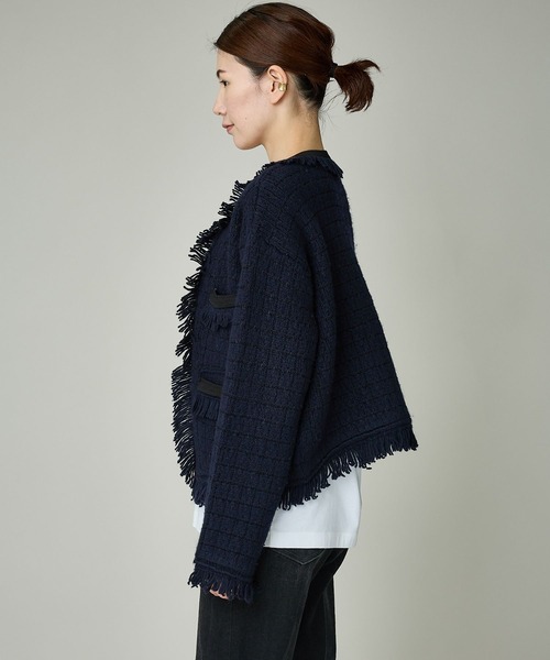 Curensology コットンシルクニットカーディガン/ネイビー Curensology(カレンソロジー)/コットンシルクニットカーディガン