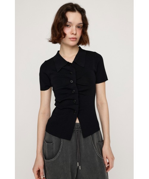 NKNIT ネイビー ボタン付き半袖ニット SLY ニット セーター FRONT BUTTON KNIT TOPS フロントボタン