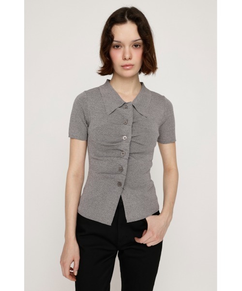 NKNIT ネイビー ボタン付き半袖ニット SLY ニット セーター FRONT BUTTON KNIT TOPS フロントボタン