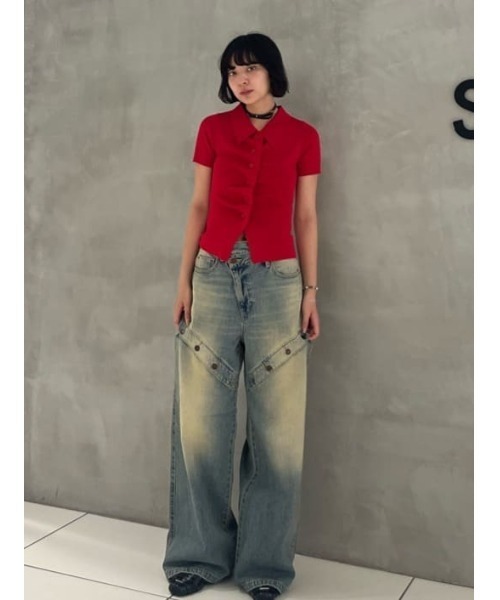 ニット セーター FRONT BUTTON KNIT TOPS フロントボタン ニット トップス サマーニット 夏服 半袖 レディース SLY ニット セーター FRONT BUTTON KNIT TOPS フロントボタン