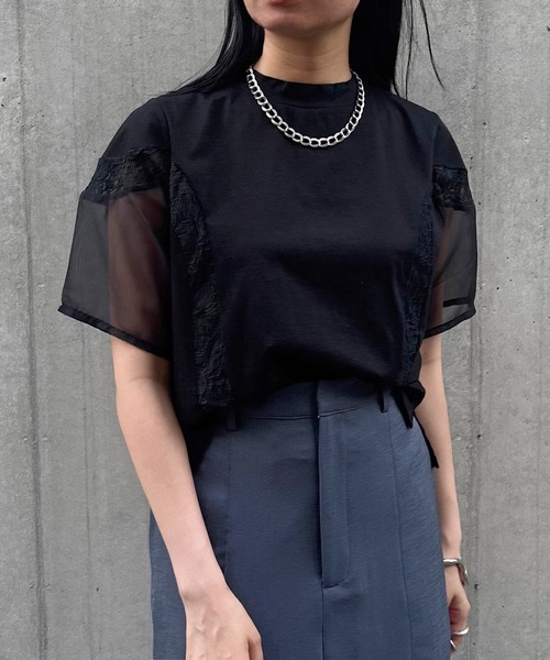 tシャツ 「＆g'aime」レース×シアーパネルT　Lace ＆ Sheer Panel Tee レディース