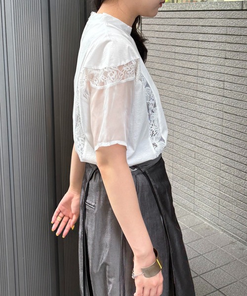tシャツ 「＆g'aime」レース×シアーパネルT　Lace ＆ Sheer Panel Tee レディース セール】【&g'aime】レース×シアーパネルT Lace & Sheer Panel