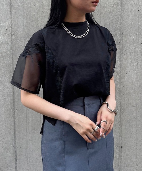 &g'aime tシャツ 「＆g'aime」レース×シアーパネルT Lace