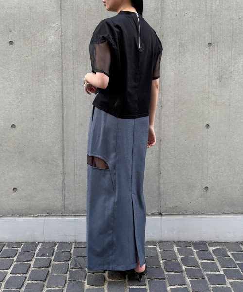 tシャツ 「＆g'aime」レース×シアーパネルT　Lace ＆ Sheer Panel Tee レディース セール】【&g'aime】レース×シアーパネルT Lace & Sheer Panel