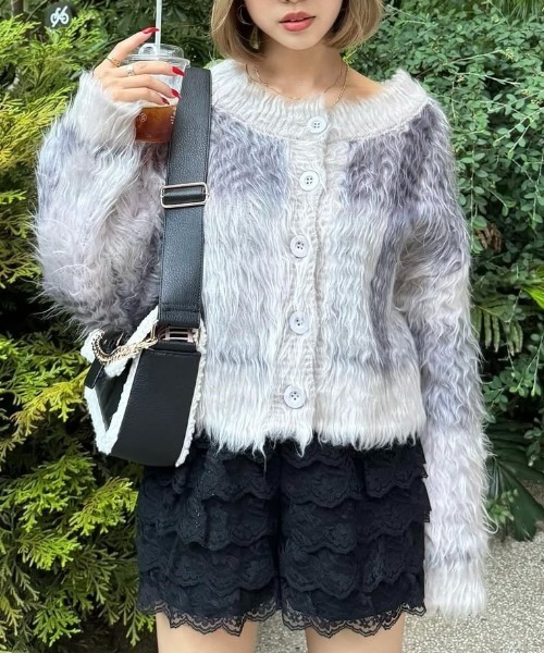 rienda（リエンダ） カーディガン 2WAYロングシャギーチェックショート