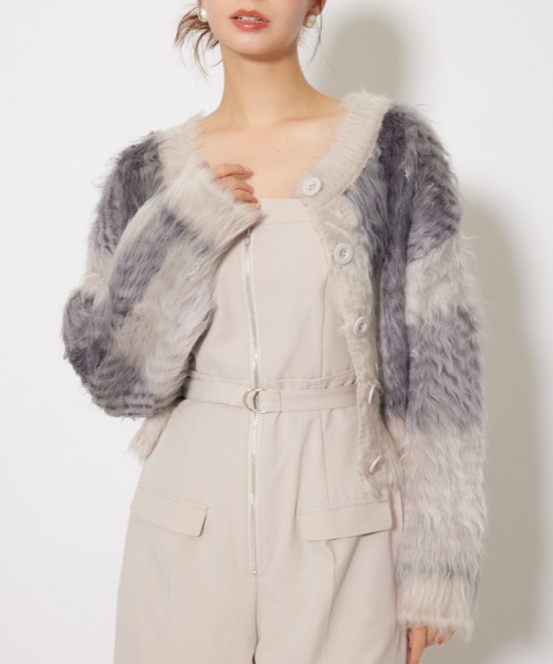 rienda（リエンダ） カーディガン 2WAYロングシャギーチェックショート