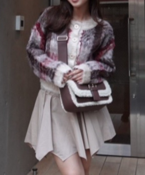 rienda（リエンダ） カーディガン 2WAYロングシャギーチェックショート