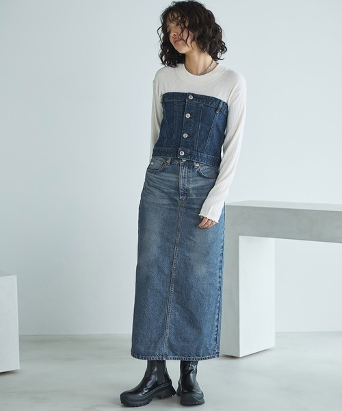 美品 Leeビンテージ☆レトロオーバーオールスカート☆デニムロング丈☆女性S~M ll6128-3.jpg