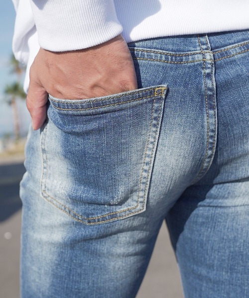 「adamsJUGGLER」 加工スキニーデニムパンツ M インディゴブルー メンズ