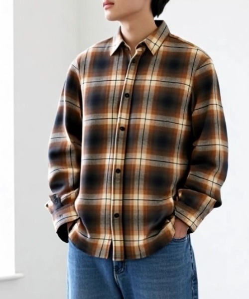 シャツ 2025AW USAコットン オンブレネルチェック レギュラーカラー