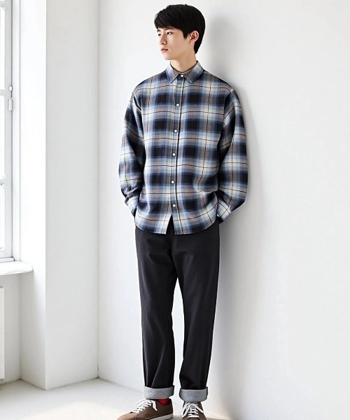 シャツ 2025AW USAコットン オンブレネルチェック レギュラーカラー