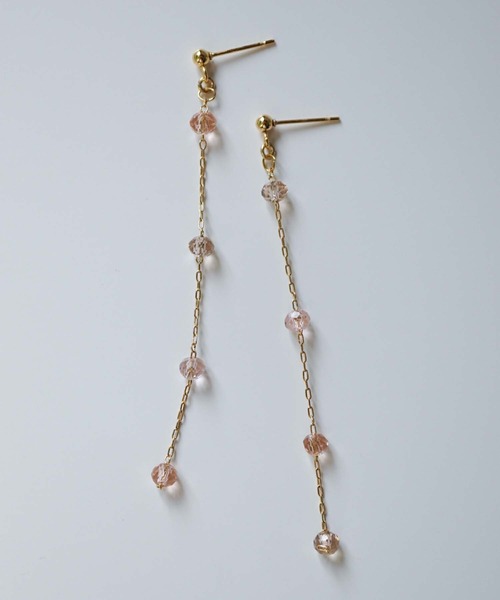 CERCA ピアス saran jewelry/4つのガラスビーズ ロングチェーン ピアス