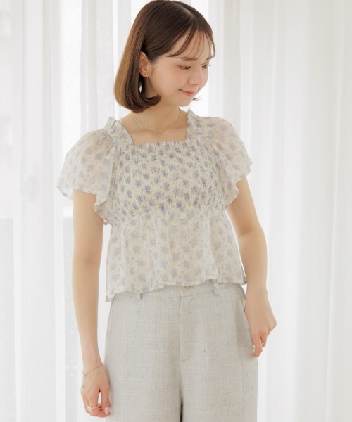 「flower」 半袖ブラウス FREE パープル レディース_画像4