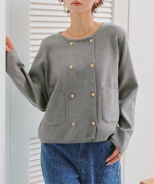 美品　drawer カーディガン　ピーコート ダブルボタン　フリース　ニット KOBE LETTUCE（神戸レタス） カーディガン ダブルボタンニット