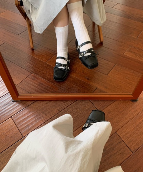 未使用【シャネル】メリージェーン　ダブルストラップ　フラット　シューズ c.u.l シューズ メリージェーン リボン ダブルストラップ フラット