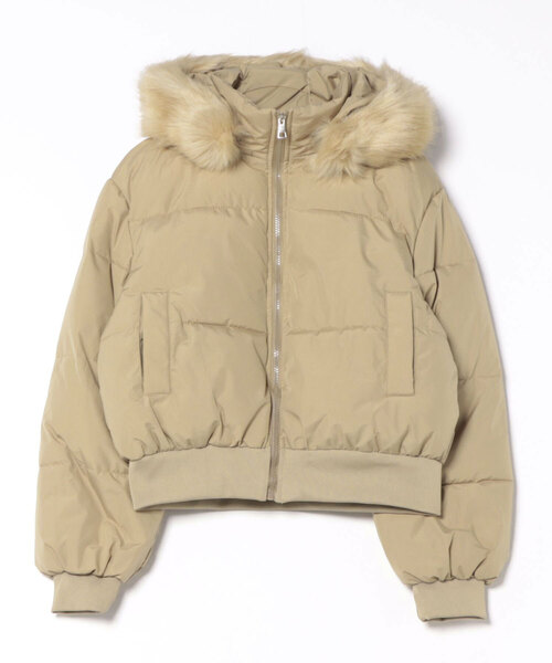 ダウンコート ダウンジャケット ショート丈 フェイクファーフード付き