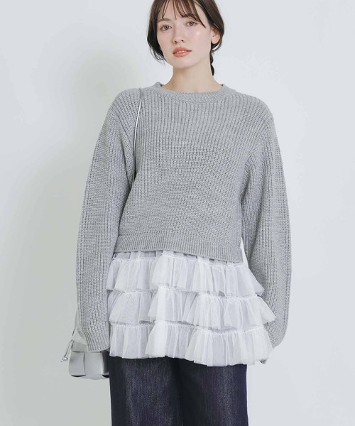 PICCIN PERLA ニット セーター 裾チュール畦編みプルオーバー
