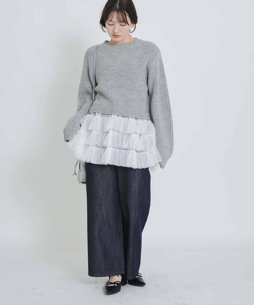PICCIN PERLA ニット セーター 裾チュール畦編みプルオーバー