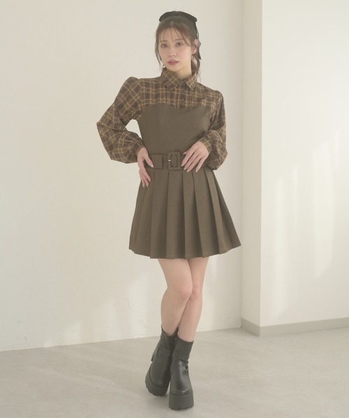 Ambre Neige（アンブルネージュ） ワンピース plaid pattern shirt