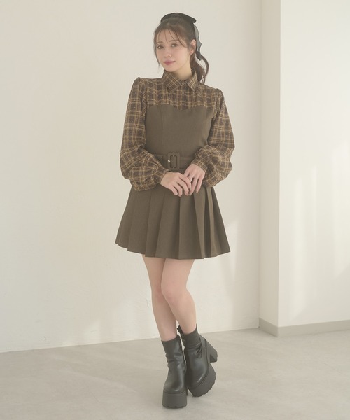 Ambre Neige（アンブルネージュ） ワンピース plaid pattern shirt