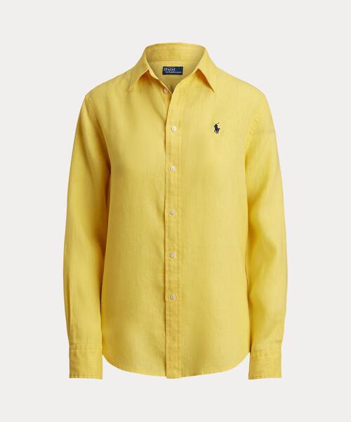 美品 ローレンラルフローレン リネンシャツ 長袖 黄色 レギュラーカラー POLO RALPH LAUREN（ポロ・ラルフローレン） ブラウス シャツ