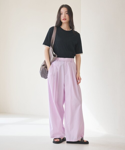 BEAUTY&YOUTH コットンナイロン ワイドタックパンツ　S ライム BEAUTY&YOUTH UNITED ARROWS（ビューティーアンドユースユナイテッド