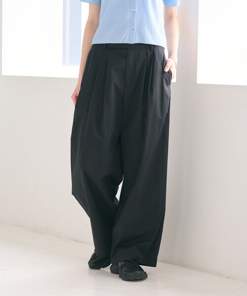 BEAUTY&YOUTH コットンナイロン ワイドタックパンツ　S ライム BEAUTY&YOUTH UNITED ARROWS（ビューティーアンドユースユナイテッド