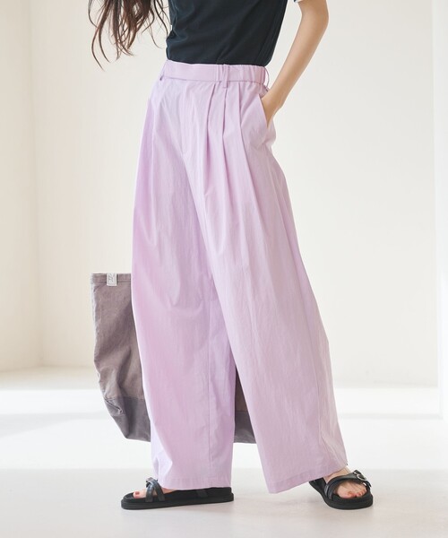 ワイドパンツ パンツ ナイロンコットン ワイドタックパンツ ウォッシャブル レディースの画像