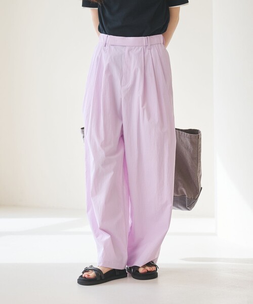 BEAUTY&YOUTH コットンナイロン ワイドタックパンツ　S ライム BEAUTY&YOUTH UNITED ARROWS（ビューティーアンドユースユナイテッド