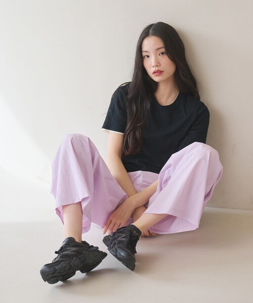 ワイドパンツ パンツ ナイロンコットン ワイドタックパンツ ウォッシャブル レディースの画像