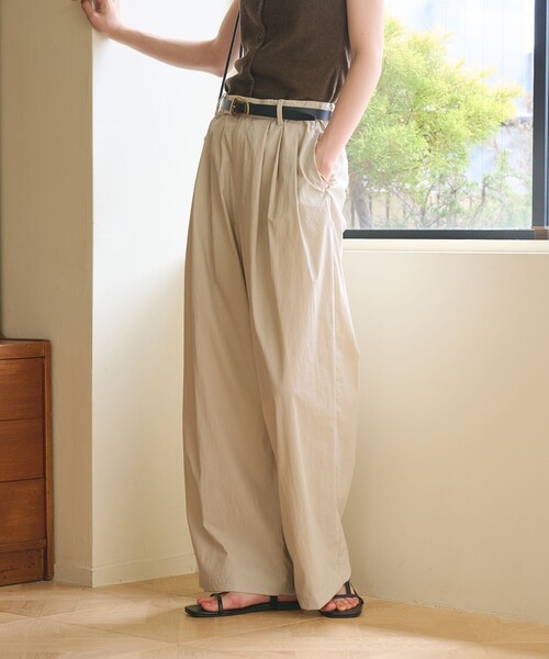 BEAUTY&YOUTH コットンナイロン ワイドタックパンツ　S ライム BEAUTY&YOUTH UNITED ARROWS（ビューティーアンドユースユナイテッド