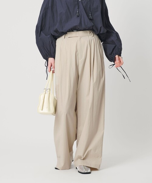 BEAUTY&YOUTH コットンナイロン ワイドタックパンツ　S ライム BEAUTY＆YOUTH UNITED ARROWS パンツ ナイロンコットン ワイドタック