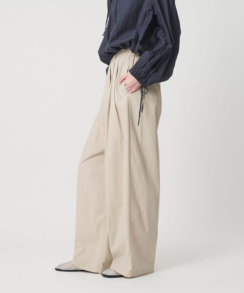 ワイドパンツ パンツ ナイロンコットン ワイドタックパンツ ウォッシャブル レディースの画像