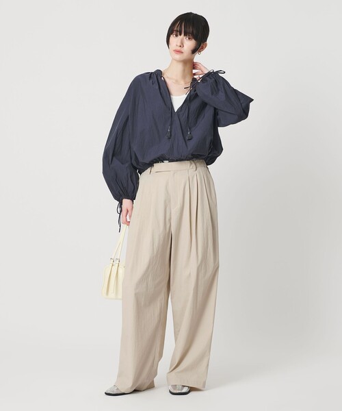 ワイドパンツ パンツ ナイロンコットン ワイドタックパンツ ウォッシャブル レディースの画像