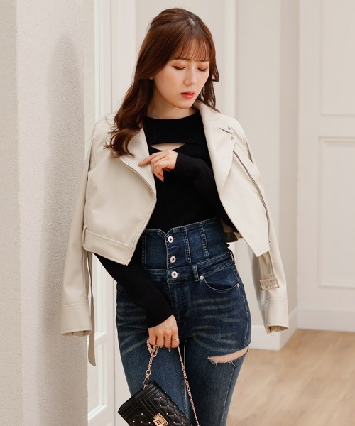 「LIPSERVICE」 ライダースジャケット S アイボリー レディース_画像2