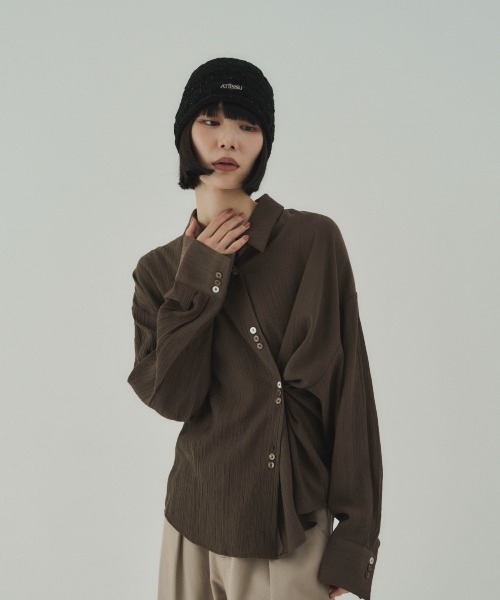 SOYEN ブラウス シャツ 2WAYトリプルボタンカシュクールシアーシャツ