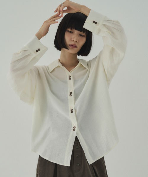 SOYEN ブラウス シャツ 2WAYトリプルボタンカシュクールシアーシャツ