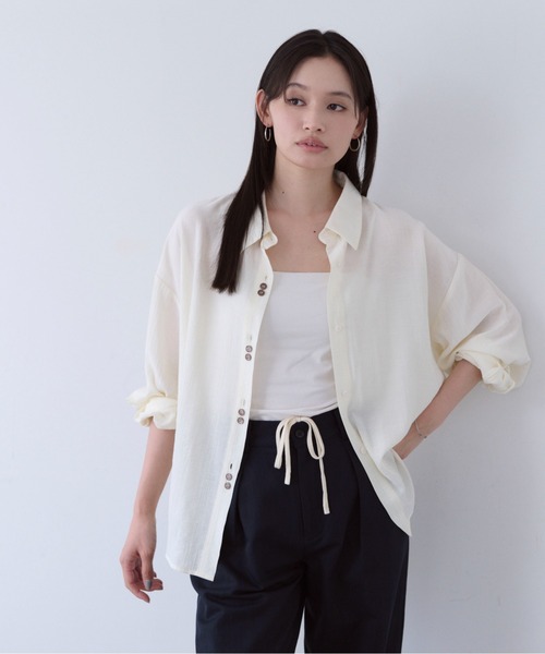 SOYEN ブラウス シャツ 2WAYトリプルボタンカシュクールシアーシャツ