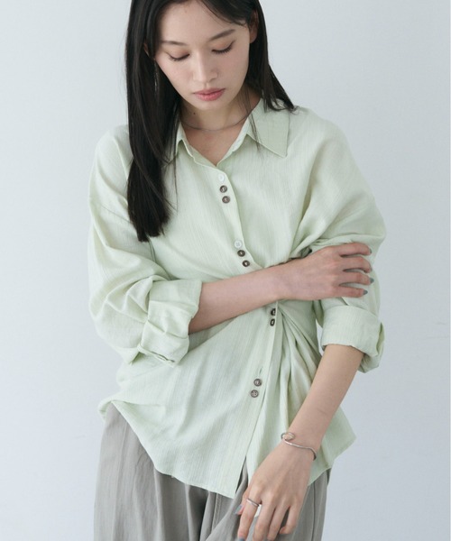 SOYEN ブラウス シャツ 2WAYトリプルボタンカシュクールシアーシャツ