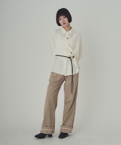 SOYEN ブラウス シャツ 2WAYトリプルボタンカシュクールシアーシャツ