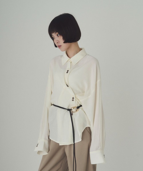 SOYEN ブラウス シャツ 2WAYトリプルボタンカシュクールシアーシャツ