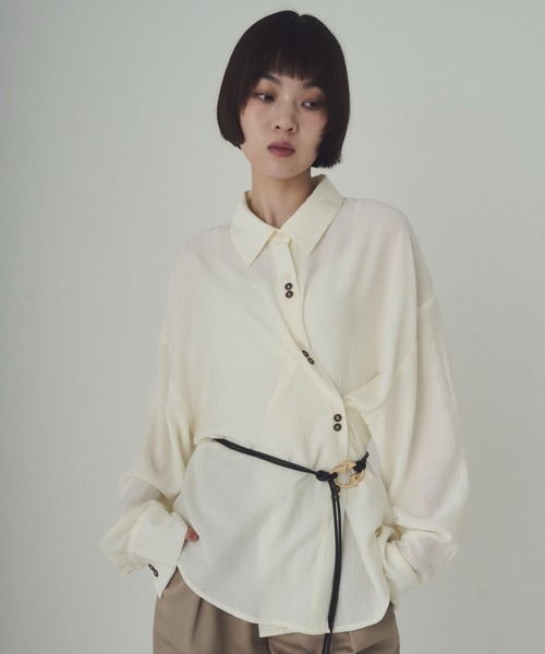 SOYEN ブラウス シャツ 2WAYトリプルボタンカシュクールシアーシャツ