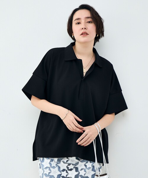墨黒ポロシャツ(レーディス) ポロシャツ ポロ ライン配色ワンポイント刺繍ポロシャツ／長袖