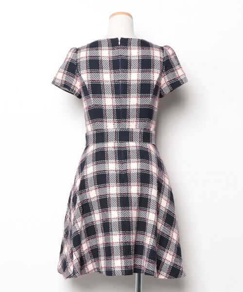 LAISSE PASSE（レッセパッセ） チェック柄半袖ワンピース 36 ネイビー 