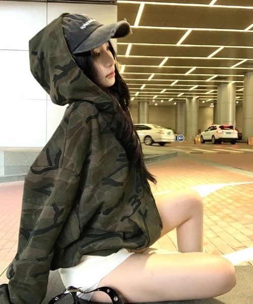 「LADY LIKE」 ジップアップパーカー M カーキ レディース_画像2