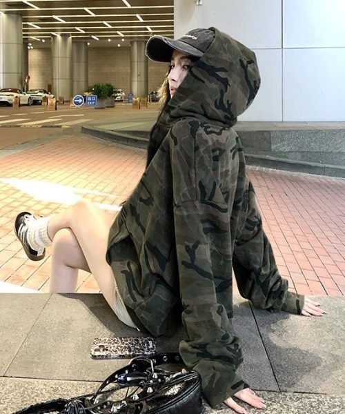 「LADY LIKE」 ジップアップパーカー M カーキ レディース_画像7