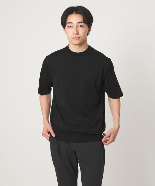 モックネック ニット tシャツ メンズ モックネック半袖コットンニット
