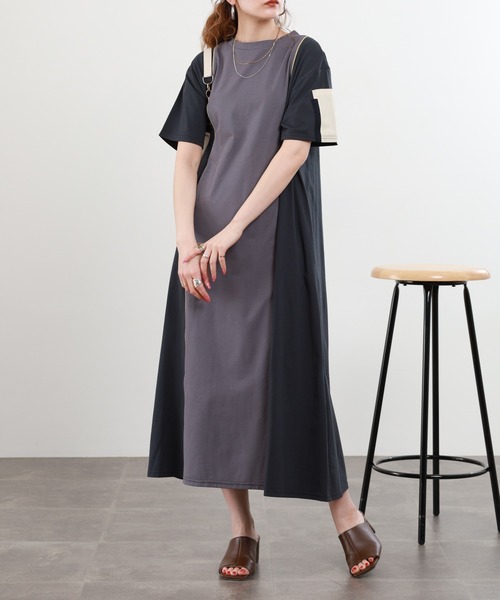 ワンピース A.N.L 配色パイイングワンピース 半袖の画像