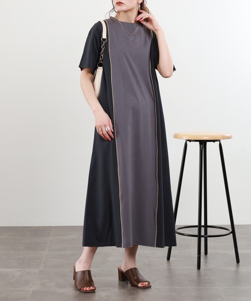 ワンピース A.N.L 配色パイイングワンピース 半袖の画像