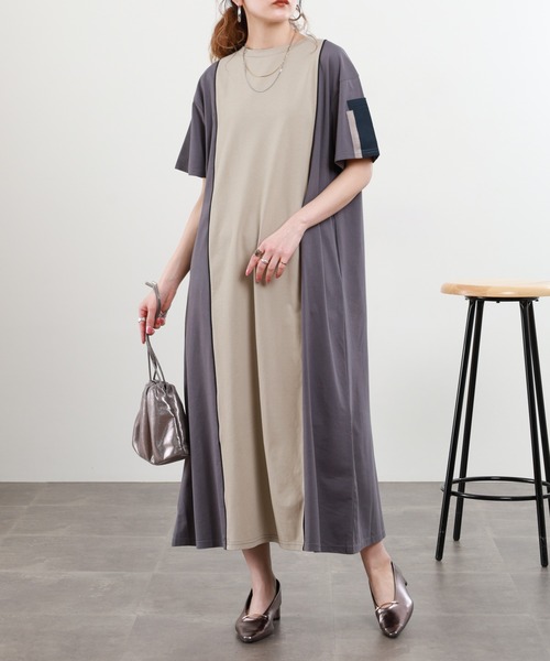 ワンピース A.N.L 配色パイイングワンピース 半袖の画像